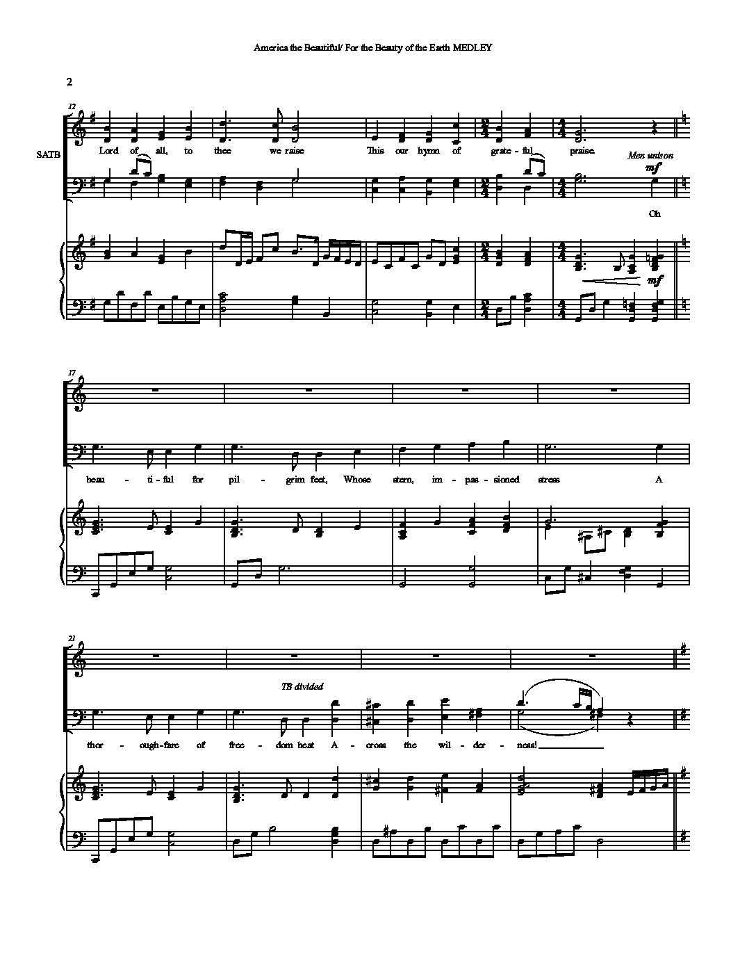 America the Beautiful MEDLEY (SATB) - includes "America the Beautiful" and "For the Beauty of the Earth" - Image 2